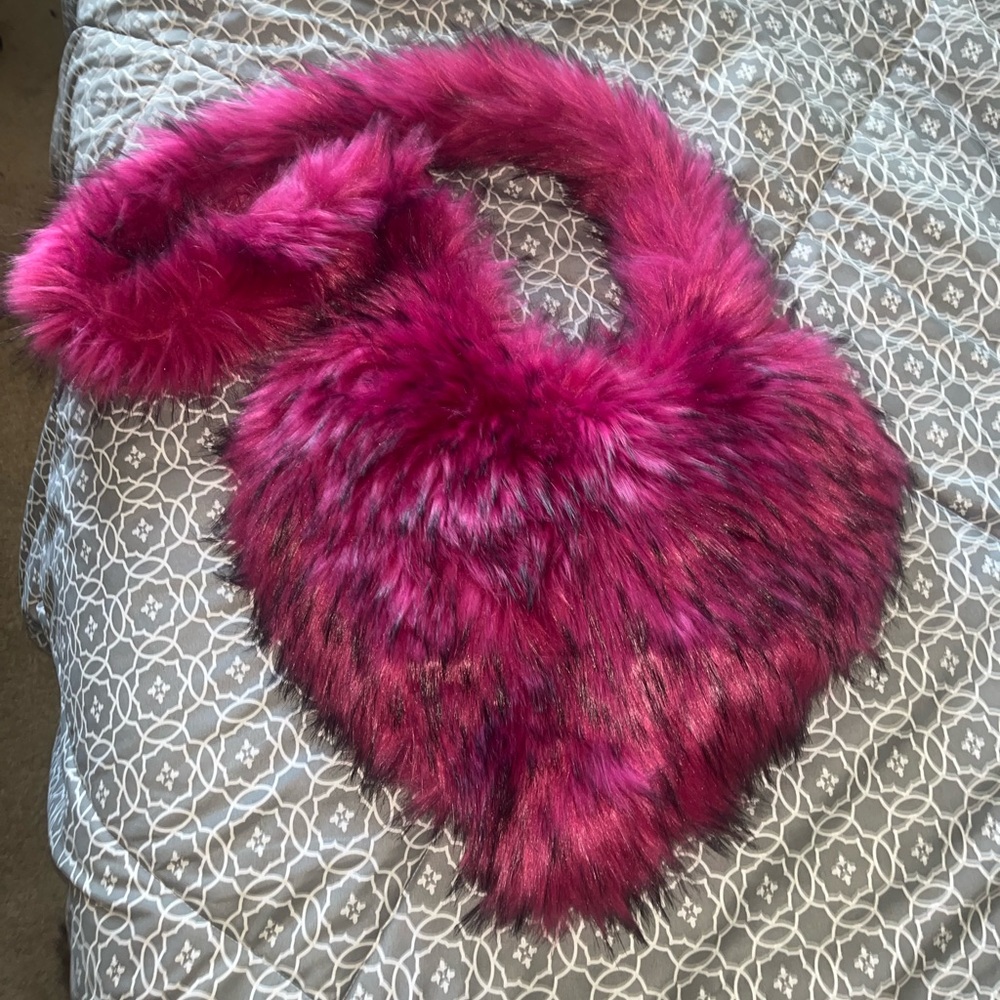 Large Pink Heart Shaped Fuzzy Tote Bag